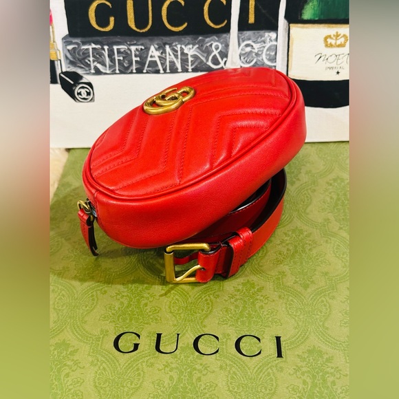💎GUCCI GG MARMONT Quilted Belt Bag RANK A Size 85-34 Full Inclusion - Picture 13 of 16
